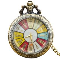 Seven-Color Roman Numeral Dial Unisex Pocket Watch: Trendy and Personalized for Students and Couples bronza
