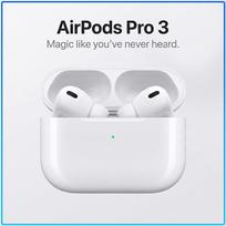 Apple AirPods Pro 3 Bluetooth ausinės Pro lygio ANC Įtraukiantis 3D erdvinis garsas Atsparios vandeniui 30 valandų atkūrimas HD skambučiai Sportinės belaidės ausinės balta
