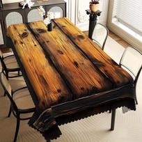 Rustic Wood Plank Print Tablecloth, Weathered Farmhouse Style with Scalloped Edge, Stain Resistant for Dining Room & Cabin Decor 90x140cm