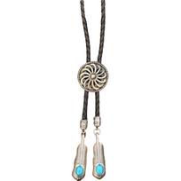 Men Women Vintage Bolo Tie Antique Carving Flower Jewelry Necktie Western Leather Rope Necklace with Feathered Pendant