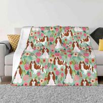 Blenheim Cavalier King Charles Spaniel Dog Breed Florals Pattern Gifts Top Quality Comfortable Bed Sofa Soft Blanket Blenheim 30x40in