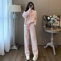 Spring/Autumn Lazy Style Casual Sports Set Rainbow Loose Hooded Sweatshirt High Waist Wide Leg Pants Women's Outfit S raudona