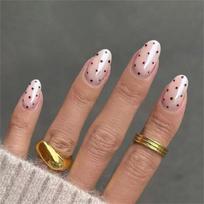 24PCS Oval Press On Nail Glossy Short Coffee Dots ABS False Nail Comfortable Artificial Nail for Wedding Party 1 brown