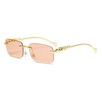 Rimless Square Fashion Fashion Glasses with Leopard Print Accents Golden - Tone Metal Frame Gradient Lenses