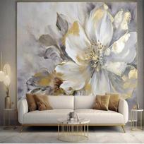 3D Modernūs Sienų Tapymai Šviesios Prabangos Aukso Lapų Gėlės Tapymai Sofa Svetainės Miegamojo Tapetai 200 cm(W) x 140 cm(H)