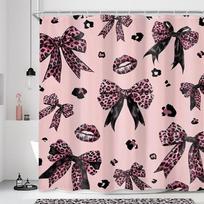 VIKAMA Leopard Print Shower Curtain with Bow, Waterproof Shower Enclosure for Bath Tubs to Achieve Wet-Dry Separation 90X180C(3X5.9FT)