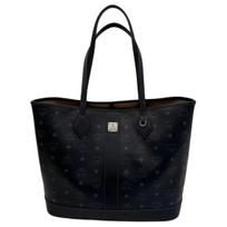 MCM Black Visetos Monogram Large Tote Bag with Leather Trim & Silver Plaque for Daily & Commute Use Basic Set (Bag+Dust Bag)