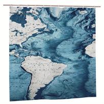 South America Blue Map Shower Curtain, Polyester With Grommets, Machine Washable, Modern Bathroom Decor Fashion Theme Accessory W60H190(CM)-1 Pcs