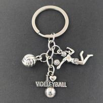 Alloy Volleyball Keychain with Round Metal Key Ring and Sports Player Charms for Bag and Key Organization Accessories One Size black