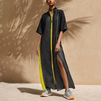 Summer Dresses for Women Uk Ladies Summer Dresses Uk Womens Summer Dresses Uk Casual Zip Front Short Sleeve Maxi Dress with Side Slit Design L juoda