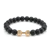 Unisex Fashion Black Matte Stone Dumbbell Fitness Gym Adjustable Punk Bracelet