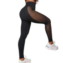 Women Solid Color High Waist Yoga Pants Push Up Hip Lifting Tummy Controlling Side Hollow Mesh Splicing Fitness Leggings L juoda