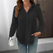 Women's Linen Cotton Long Sleeve Shirt Collar Sheer Relaxed Blouse L juoda