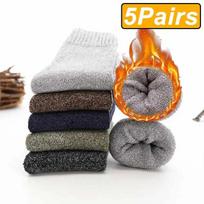 5 poros žieminės šiltos vyriškos kojinės vilnonės vyriškos moteriškos kojinės Super storesnės vientisos kojinės Merino vilnos kojinės nuo šalto sniego kilpinės kojinės 5 Pairs įvairiaspalvis
