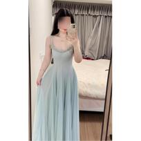 Summer Korean version of the goddess Fan slim super fairy crystal diamond chain mesh large swing suspender girl long dress S- (can be worn within 45kg)