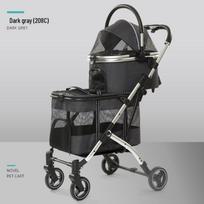 Dvigubos eilės augintinio vežimėlis: Erdmios konstrukcijos daugeliui kačių ir šunų, nuimamas vežimėlis Double-Layer Pet Stroller (Upper 9kg + Lower 15kg) gray