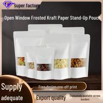 White Kraft Self-Sealing Stand-Up Pouch with Frosted Window for Nuts and Dried Fruits White; 9*14+3.28 silk; Kraft paper