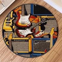 Artistic Musical Instruments Pattern Round Rug Colorful Soft Non Slip Carpet With Diverse Instrument Designs For Music Room 80X80CM