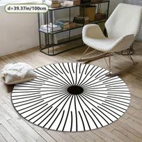 Crystal velvet carpet Modern Round Area Mat -  Crystal Velvet, Non-Slip Dot Backing, Black & White Line Design, 100cm