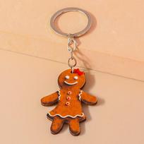 Lovely Wood Gingerbread Man Keychain Christmas Stocking Keyring for Men Women Car Key Holder Handbag Pendants DIY X'mas Gifts