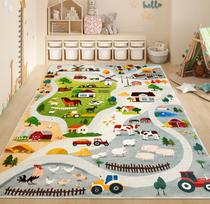 Kids Play Rug with Farm Animal and Road Map Educational Traffic Playmat for Bedroom Playroom Living Room Non Slip Floor Carpet 40X60cm