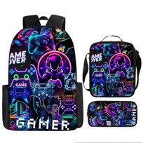 Neon Light Gamepad Peripheral Primary And Secondary School Students Schoolbag Children'S Backpack Large Capacity Backpack Satchel Pencil Case Three-piece set black
