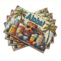 4pcs Aloha Tropical Placemats Set Hawaiian Tiki Bar Print Table Mats for Summer Party Beach Theme Decor 4PCS