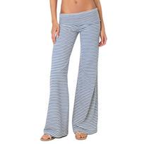 Women High Waist Wide Leg Striped Pants Stretchy Casual Flared Trousers Comfy Relaxed Fit Lounge Wear M mėlyna