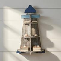 Wooden Lighthouse Display Shelf Coastal Wall House Decoration Rustic Weathered S S Lighthouse
