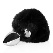 Ouch! by Shots DiGiTails Black Metal Plug with Soft Bunny Tail - Compact Size