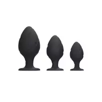 Ouch! by Shots Swiwell Swirled Silicone Plug Set Black - Tapered Suction Base, 3 Sizes