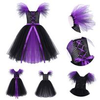 Baby Girls Witch Halloween Cosplay Carnival Party Costume Elastic Shoulder Straps Bowknot Mesh Dress 2-3 Years
