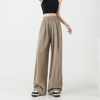 Non-shrinking lazy wind mountain pants women's summer thin cool ice silk wide-leg pants straight mopping pants breathable S (80-50 kg)