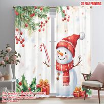 2pcs,2D plane printing Minimalist Curtains Cute Snowman Watercolor Christmas Holiday (3) Versatile 100% Polyester (without rod) 52.50×116.00 CM 2pcs