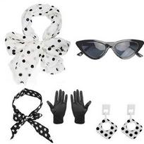 50s Costumes Set Scarf Cats Eye Glasses Bandana Tie Headband Earrings Gloves 1950s Costume for Halloween Cosplay Party 1 gray