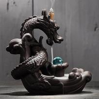 Ceramic Dragon Design Backflow Incense Burner Creative Home Decor With Crystal Ball (Without Incense)