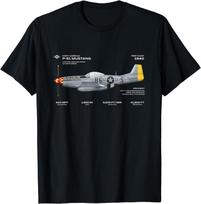 P-51 Mustang WWII Airplane Historic War Bird Fighter T-Shirt Short Sleeve Casual Cotton O-Neck Men Shirts S