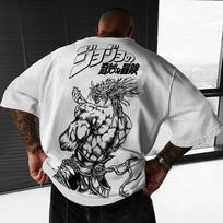 Oversized White JoJo's Bizarre Adventure T-Shirt with Dio Brando Back Print 4XL gray