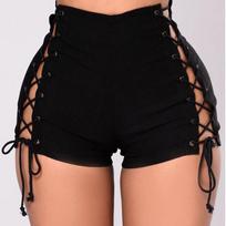 2026 European & American High-Waisted Side Bandage Denim Shorts for Women Large juoda