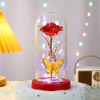 Eternal Rose Glass Dome with Lights: Romantic Bouquet Gift for Valentine's Day, New Year & Birthdays Plastic Dome