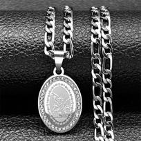 Seal of Archangel Michael Medal Necklace for Women/Men Rhinestone Stainless Steel Gold Silver Color Talisman Chain Jewelry