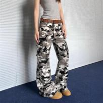 women's Camouflage Cargo Pants High Waisted Loose Flare Jeans Casual Streetwear Trousers S