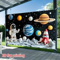 2D Outer Space Planets Astronaut Backdrop, Galaxy Theme Kids Birthday Party Photo Booth Banner 47.2x31.5inch/120*80cm