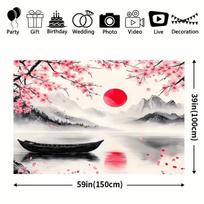 2D Artistic Cherry Blossom Lake Backdrop Traditional Japanese Style Banner 47.2x31.5inch/120*80cm