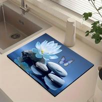 1Pcs Rubber Drying Mat With Vibrant Lotus Pattern For Coffee Shop Restaurant Kitchen Carpet Tableware Durable Diatom Mud Table Mat Pet Mat Coffeeware 30cmX40cm