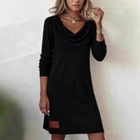 New Autumn Winter Women's Long Sleeve Pile Knit Comfortable Casual Slim Fit Dress S juoda