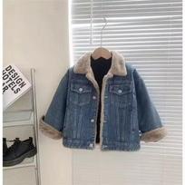 Girls Plus Velvet Denim Jackets Winter Thick Warm Coats Kids Padded Parka Children Loose Lapel Outerwear Cold Snowsuits 160cm