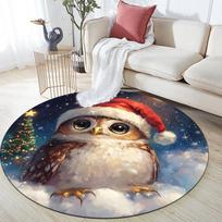 Owl and Snow pattern round rug,Carpet Rug for Living Room Bedroom  Playroom ,Non-slip Floor Mat,Holiday Gifts and Birthday Gifts. 80cmx80cm