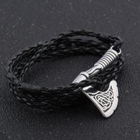 Viking Valknut Axe Leather Bracelet for Men Women Nordic Jewelry Gift with Wooden Box WITH BOX