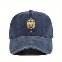 Golden Lion Head Graphic Washed Denim Baseball Cap Vintage Distressed Sports Sun Hat Unisex One Size